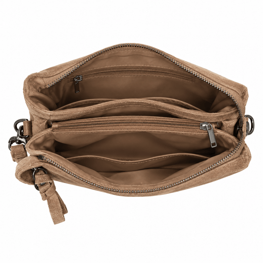 MLN - 3 Rums Clutch i imiteret ruskind – Beige