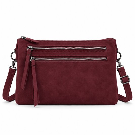 MLN - 3 Rums Clutch i imiteret ruskind – Bordeaux