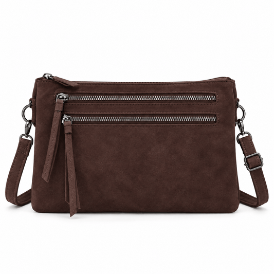 MLN - 3 Rums Clutch i imiteret ruskind – Brun