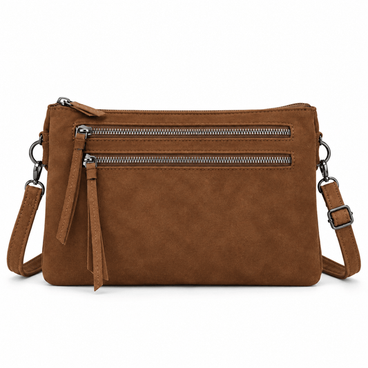 MLN - 3 Rums Clutch i imiteret ruskind – Camel