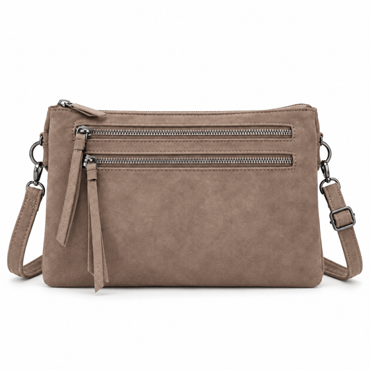 MLN - 3 Rums Clutch i imiteret ruskind – Mud