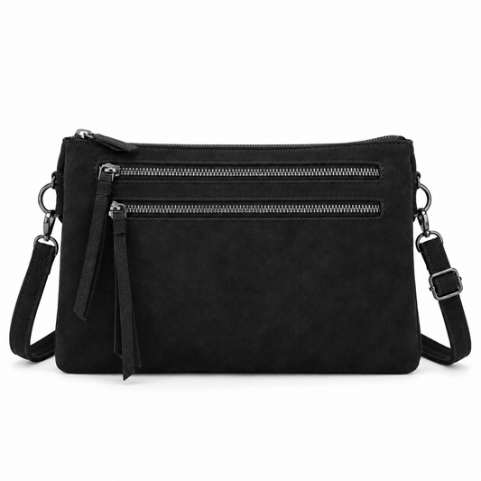 MLN - 3 Rums Clutch i imiteret ruskind – Sort
