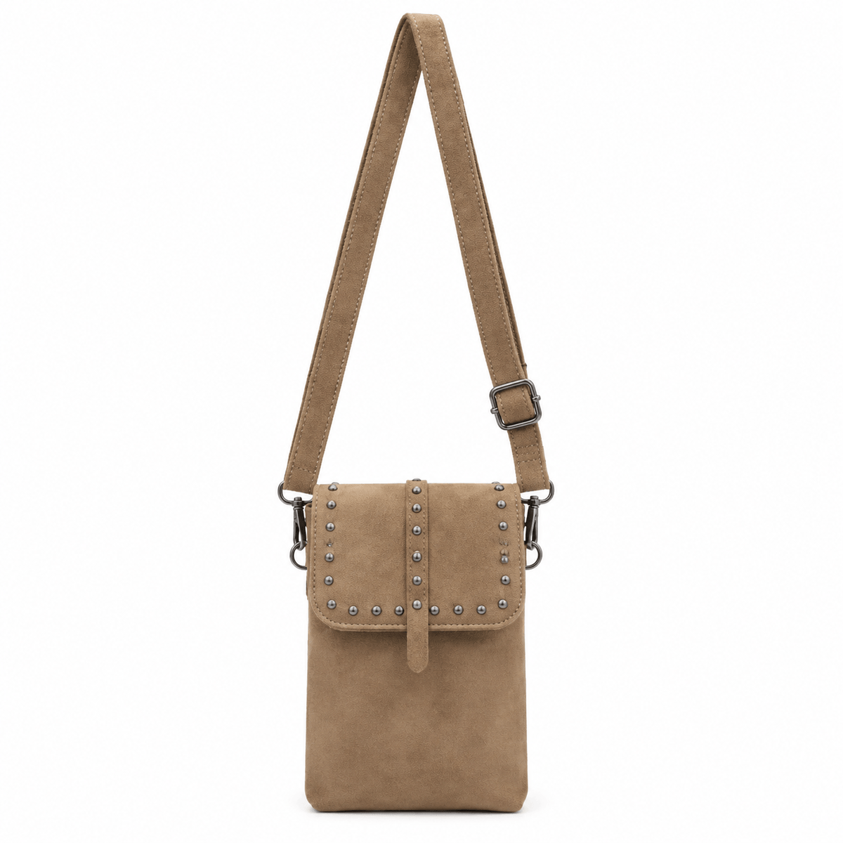 MLN Mobil Taske m. Nitter i imiteret ruskind – Beige