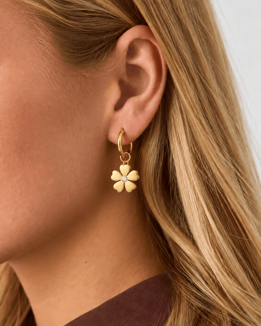 MLN - Ørering Hoop m. Blomst og simili - Guld