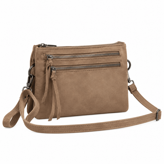 MLN - 3 Rums Clutch i imiteret ruskind – Mud